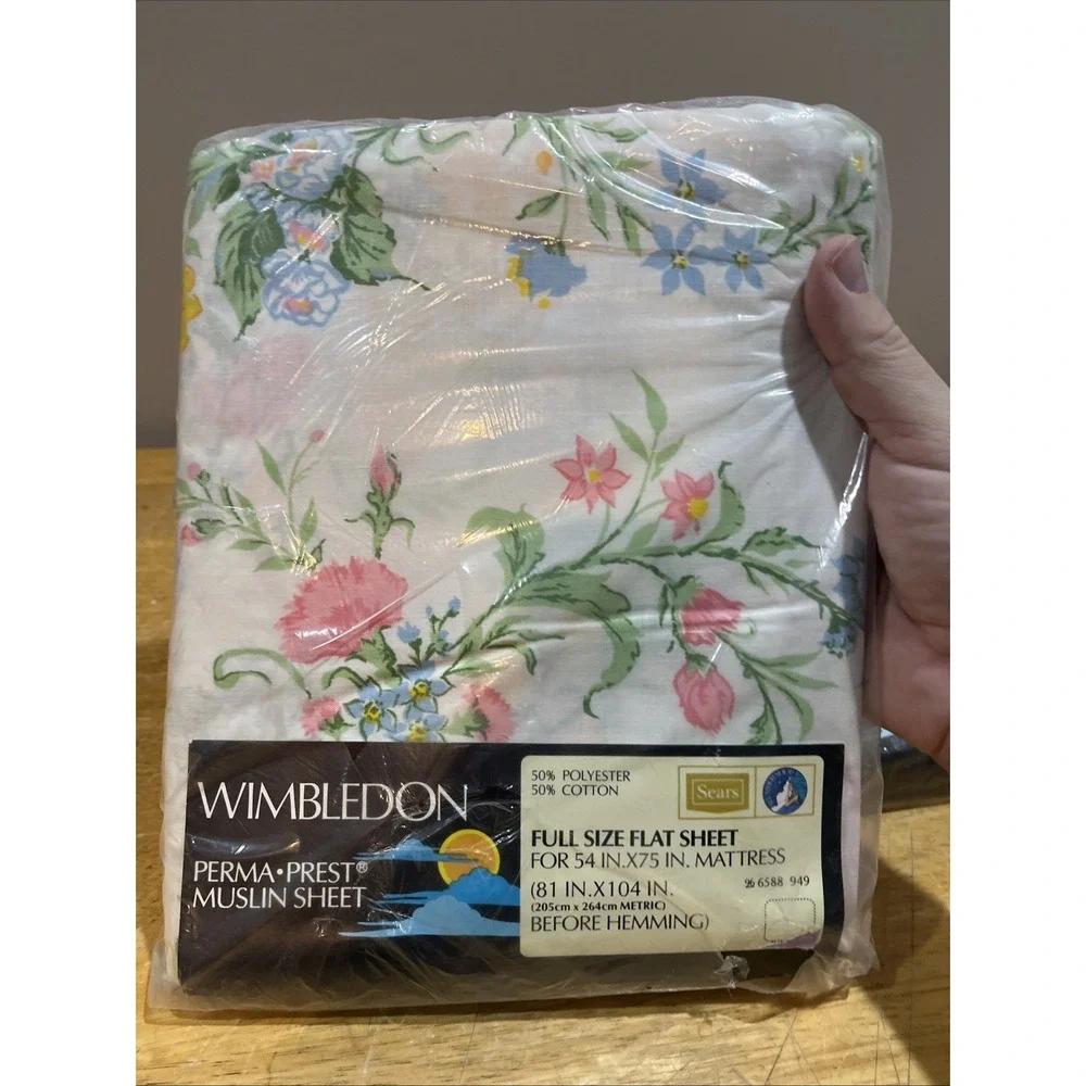 Sears Vtg Flat Fitted Sheets Full Wimbledon Floral Pink Yellow‎ Blue Cottagecore